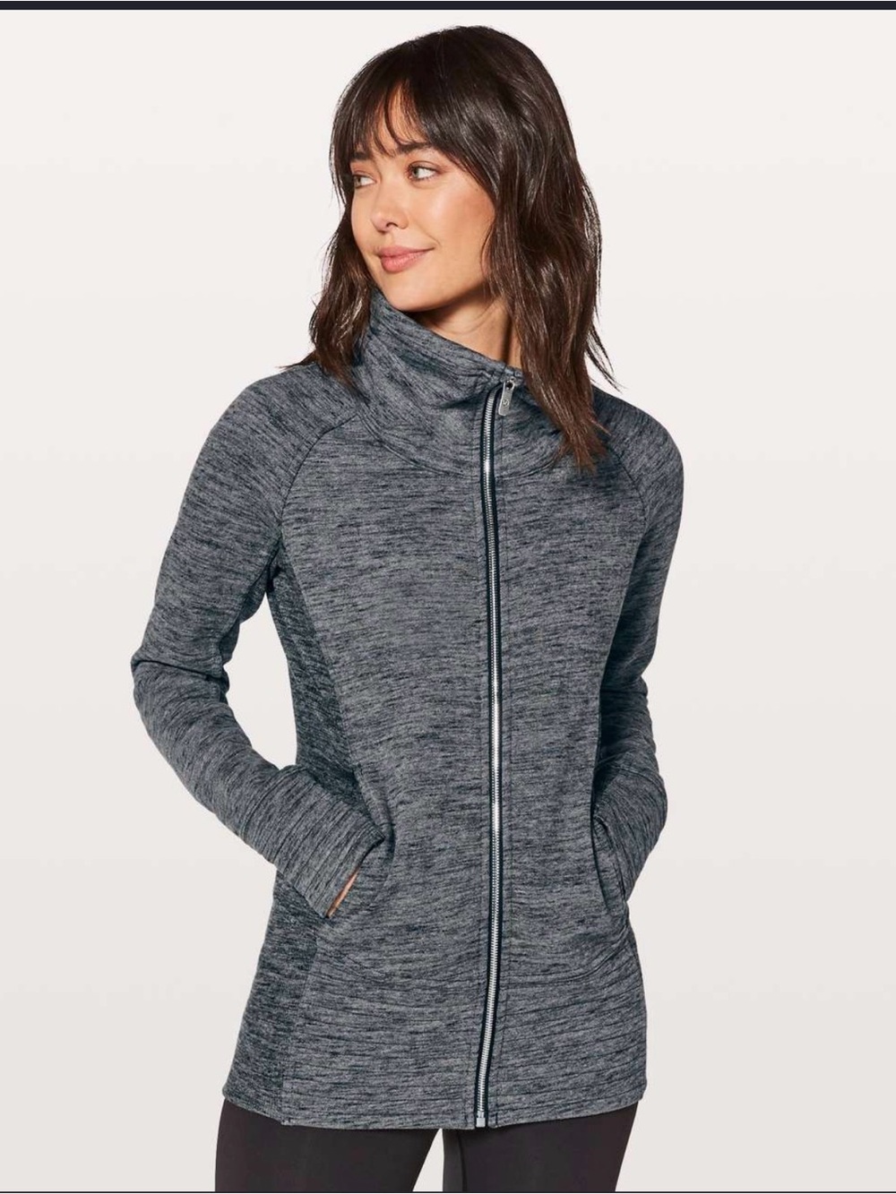 Athleta Heathered Charcoal Gray Full-Zip Women's Sweater Jacket